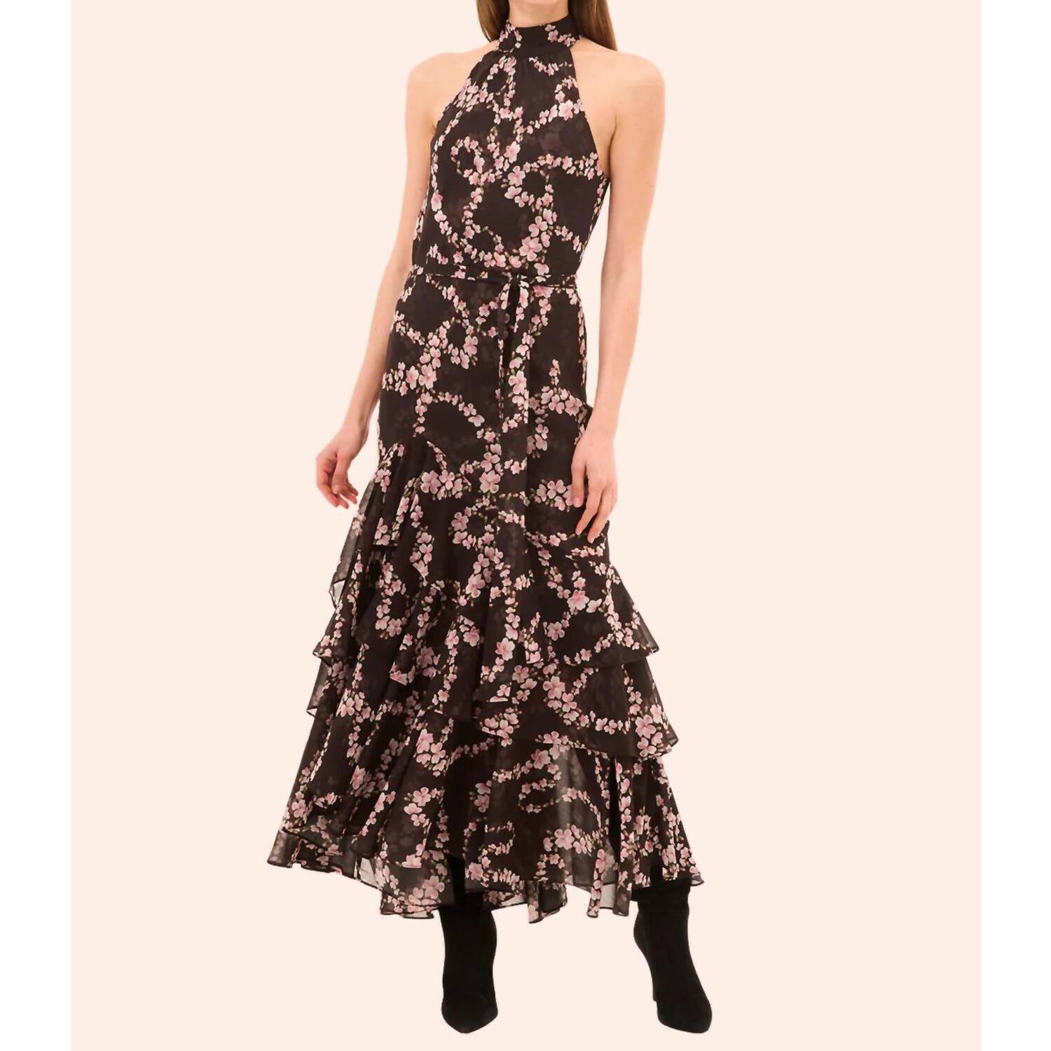 New Misa Los Angeles Eliana Dress In Chained Blossom Chiffon